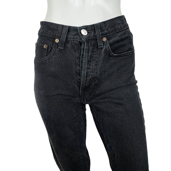 RE/DONE $265 70s High Rise Stove Pipe Denim Jeans Raw hem Black Sz 24 - Picture 7 of 10